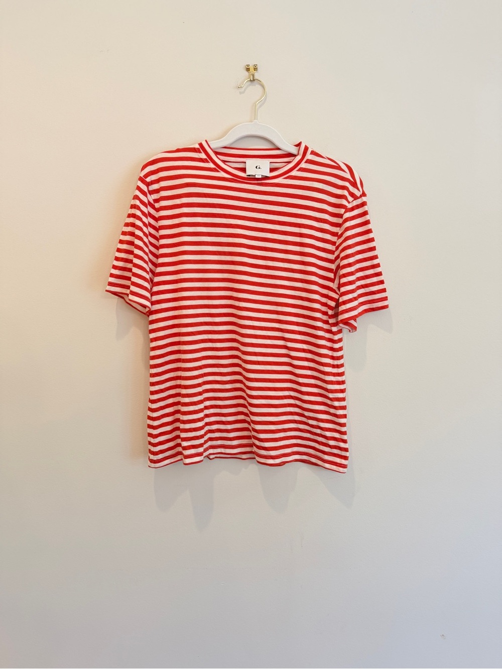Goop Red and White Striped Crew Neck Tee